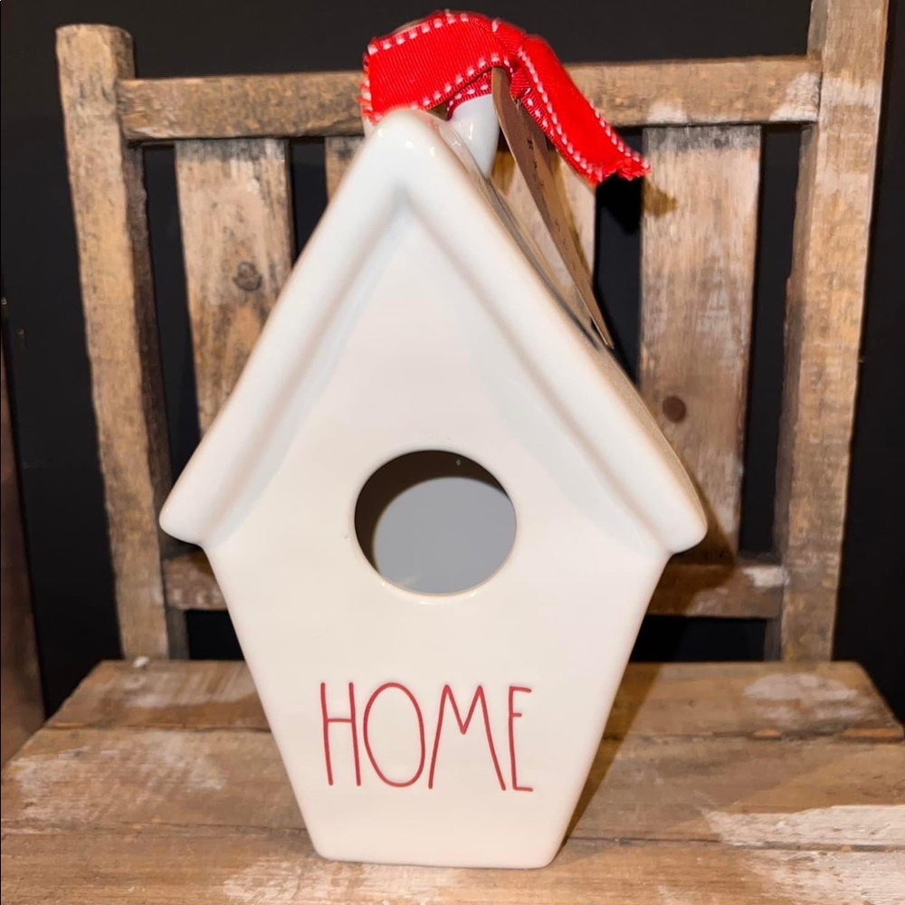Rae Dunn HOME Slant Birdhouse. Red lettering.